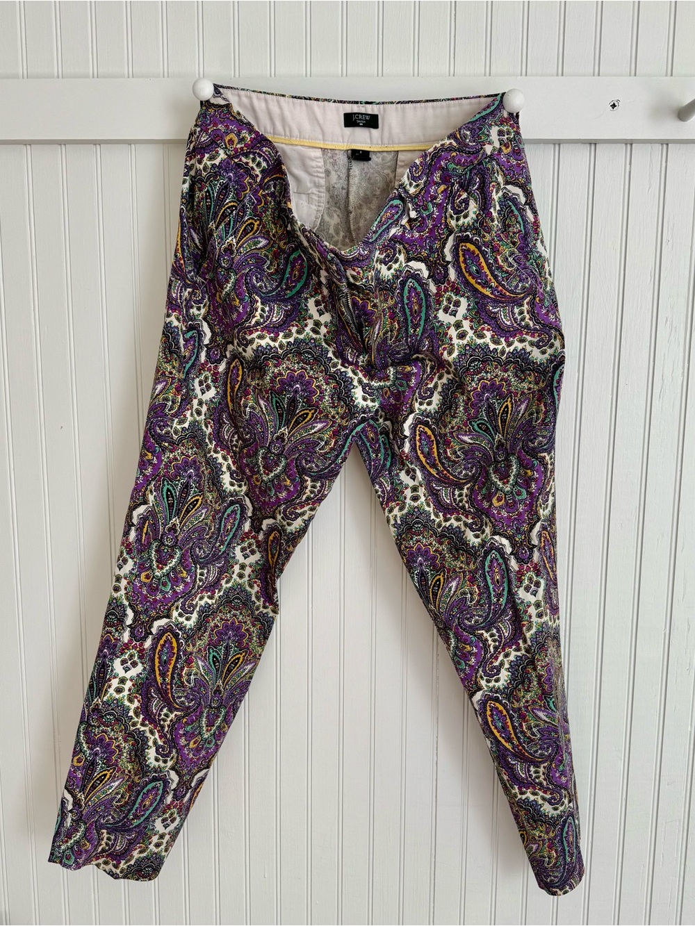J. Crew Ankle Pants Size 8 Colorful Pants Paisley Print in Purple, Gold, Green